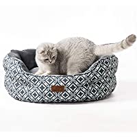 Bedsure Cama Gato Grande Estampada - Camas para Gatos Suave y Lavable- Cojin Perro Pequeño Interior y Redonda- 64x53x23…